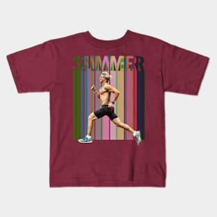 SUMMER (sprinter running against color stripes) Kids T-Shirt